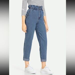 High Waisted Rolled Hem Mom Jeans
